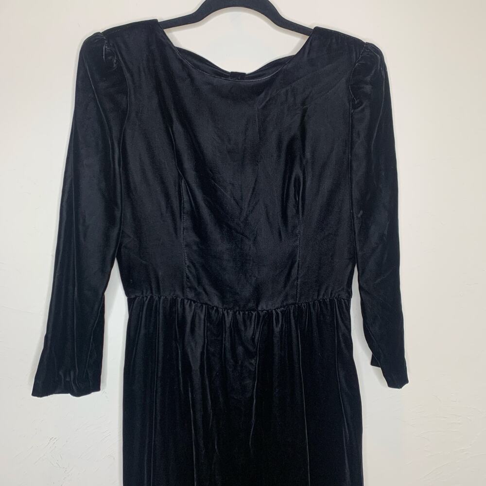 Lanz Black Velvet Bow Back Vintage Dress Sz 12 Medium - Picture 11 of 12